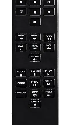 Black Moon universal remote with numeric keypad, playback controls, and logo at the bottom.
