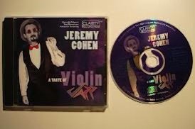 CD case and disc for Jeremy Cohen’s Violin album, featuring a man in a tuxedo with a red bow tie on the cover.