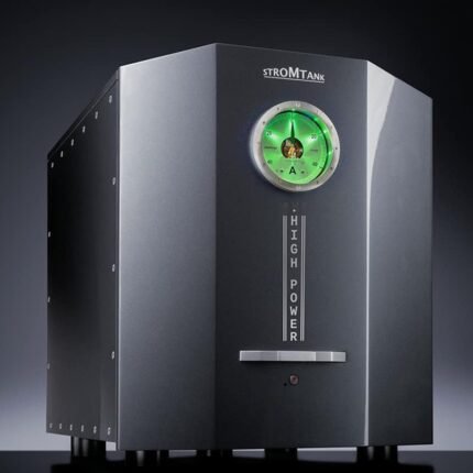 StromTank high‑power unit with a large green gauge on the front panel and a vertical 'HIGH POWER' label, set against a dark backdrop.