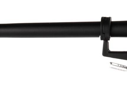 Long black turntable tonearm extending horizontally, with exposed multicolor wires at the headshell and mounting hardware on the right.